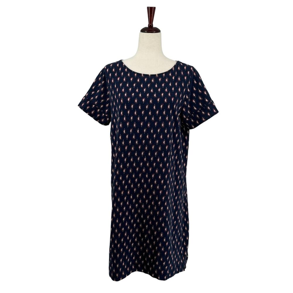 Boden Darcey Jersey Knit T Shirt Dress 16/18 L Navy Cherry‎ Red Paisley Stamp